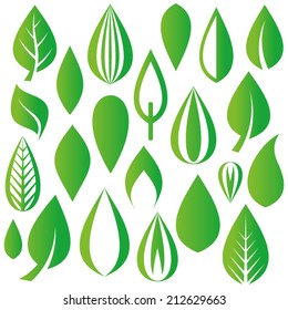 Set of various vector green leaves design elements