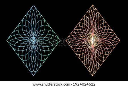 A set of various vector guilloche etched diamonds.
