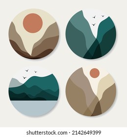Set of various vector highlight covers. Abstract backgrounds. Mountains and lake objects