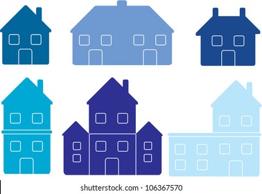 set of various vector house icons in blue isolated on white background