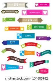 set of various vector labels with simple icons and text