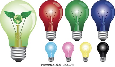 Set of various vector light bulbs.