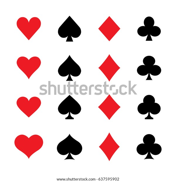 Set of various vector playing card suit\
icon styles. Hearts, Spades, Diamonds,\
Clubs.