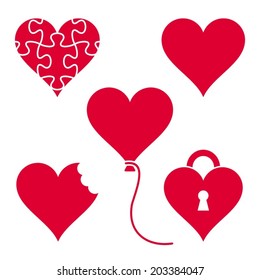 Set of various vector red heart icons isolated