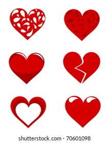Set of various vector red hearts