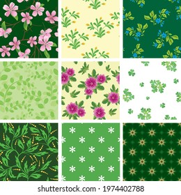 set of various vector seamless floral pattern