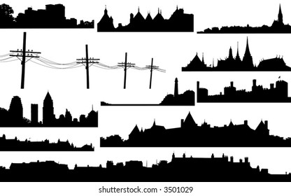 Set of various vector skylines and foregrounds
