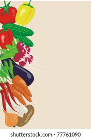 Set of various vegetables isolated on a beige background. Vector illustration.