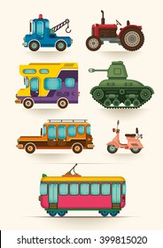 Set of various vehicles. Vector illustration.