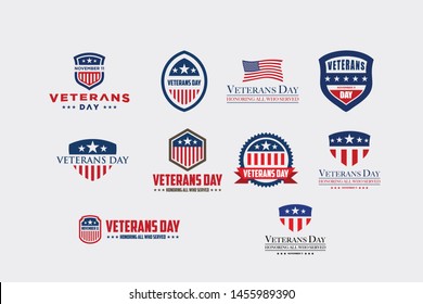 set of various veteran day vector graphic design templates, labels, symbols, symbols and design elements of Veterans Day.