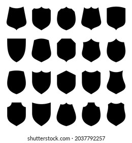 Set of various vintage shield icons. Black heraldic shields. Protection and security symbol, label. Vector illustration.
