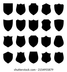 Set of various vintage shield icons. Black heraldic shields. Protection and security symbol, label. Vector illustration.