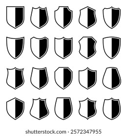 Set of various vintage shield icons. Black heraldic shields. Protection and security symbol, label. Vector illustration.