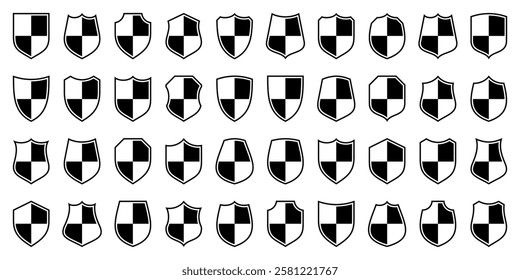 Set of various vintage shield icons. Black heraldic shields. Protection and security symbol, label. Vector illustration.