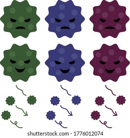Set of various viruses. Vector illustration isolated on white background.