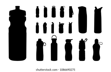 Set of Various Water Bottle Silhouette vector, Sport Water bottle, Drink Bottle