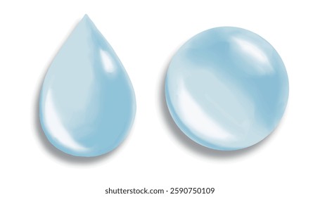 A set of various water droplet-shaped icons (light blue)