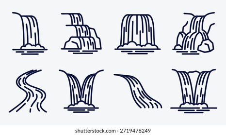 Set verschiedener Illustrationen von Wasserfalllinien