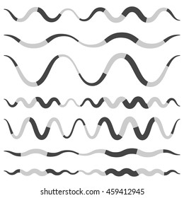 Set of various wavy, curved dashed line, stripe elements