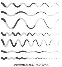 Set of various wavy, curved dashed line, stripe elements