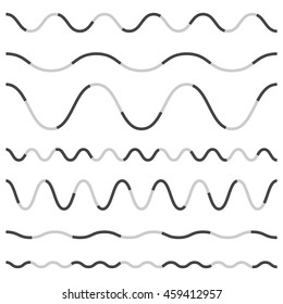 Set of various wavy, curved dashed line, stripe elements