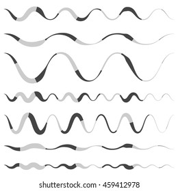 Set of various wavy, curved dashed line, stripe elements