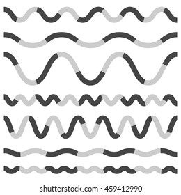 Set of various wavy, curved dashed line, stripe elements