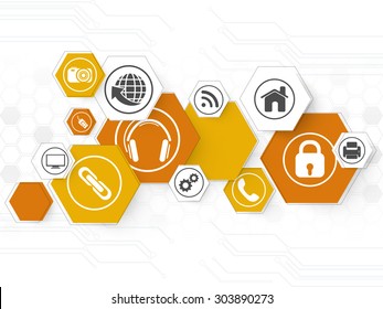 Set of various web icons on hi-tech background for Technology concept.