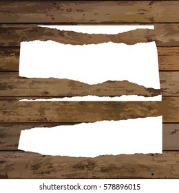 Set of various white torn note papers. Vector illustration.