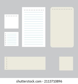 Set of various white vector note papers.
