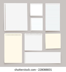 Set of various white vector note papers. 