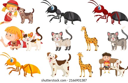 Set of various wild animals in cartoon style illustration