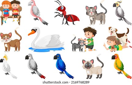 Set of various wild animals in cartoon style illustration