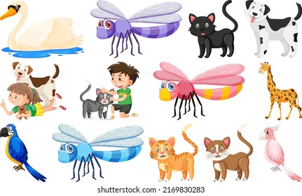 Set of various wild animals in cartoon style illustration