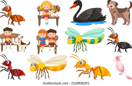 Conjunto de varios animales salvajes en ilustración de estilo de dibujos animados