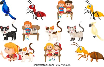 Set of various wild animals in cartoon style illustration