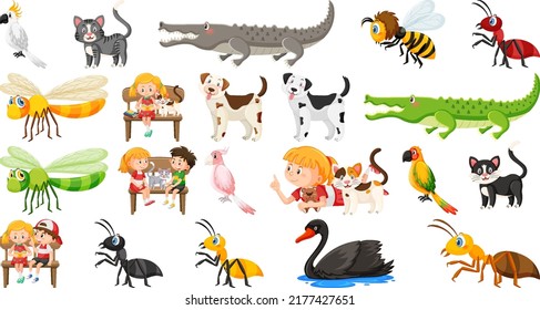 Set of various wild animals in cartoon style illustration