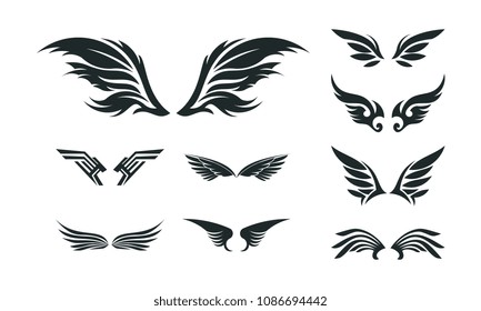 Set of Various Wing Silhouette vector, Wing Symbol illustration
