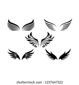 Set of various wings silhouette logo design