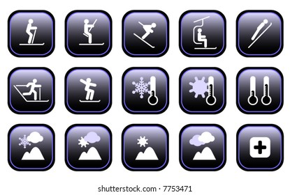 Set of various winter ski sports and weather icons. See File# 7753474 for Hi-res JPG version.