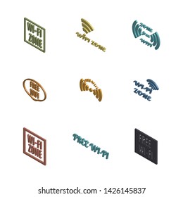 Set of various wireless icons isolated on a white background. 3D isometric style, vector illustration.