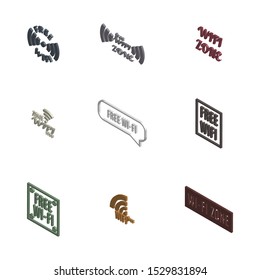 Set of various wireless icons isolated on a white background. 3D isometric style, vector illustration.
