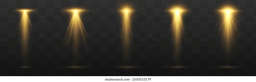 Un conjunto de varios destellos amarillos de luz, así como estrellas, polvo brillante y rayos de luz. Circulos de neón dinámicos de resplandor giratorio. Anillos brillantes giratorios.	