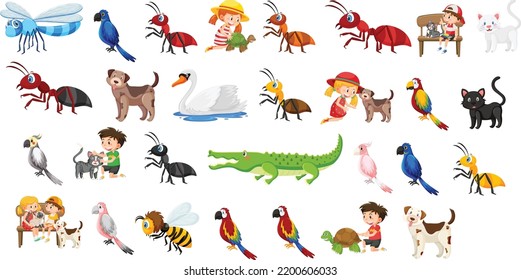 set of various-wild animals in
 cartoon 