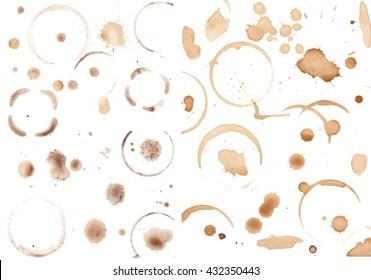 Set of variuos coffee stains isolated on white