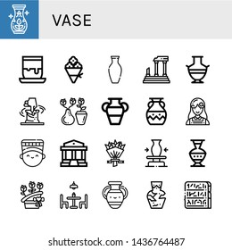 Set of vase icons such as Pottery, Handicrafts, Flower bouquet, Vase, Parthenon, Greek vase, Clay, Florist, Nefertiti, Ceramic, Dining table, Amphora, Egypt ,