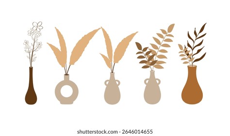 Conjunto de vaso moderno com flor na cor tom terra