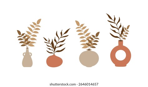 Set of Vase Modern with Flower in earth tone color