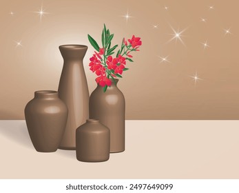 Set of vases. 3D visualization. Can be used to create presentations, visualize packaging and products, postcards and various layouts