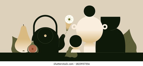 Set of vases with blooming flowers for decoration and interior. Vector illustration flat design. Use in Web Project and Applications.